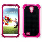 Wholesale Samsung Galaxy S4 Gummy Shell Case (Black-HotPink)